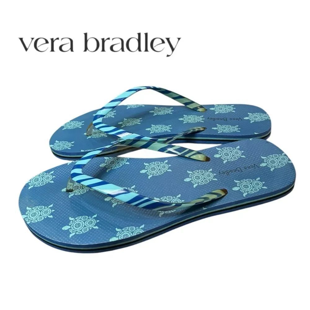 Vera Bradley Women's Blue Sea Turtle Striped Band Flip Flop Thong Sandals 9 10